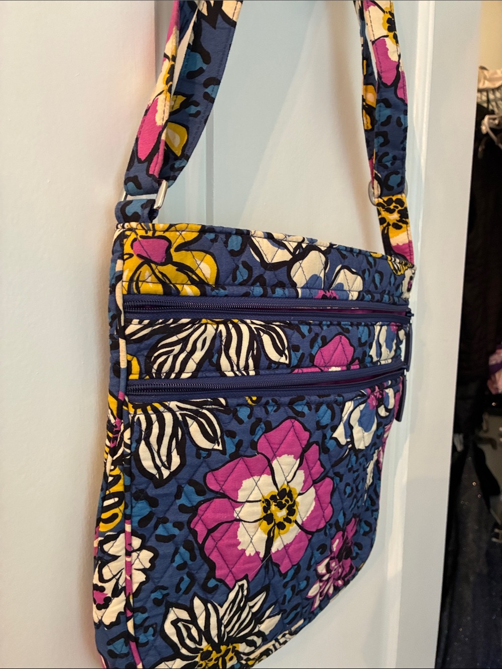 Vera Bradley Navy Floral Quilted Crossbody with Pink & Cream Accents - Picture 6 of 8